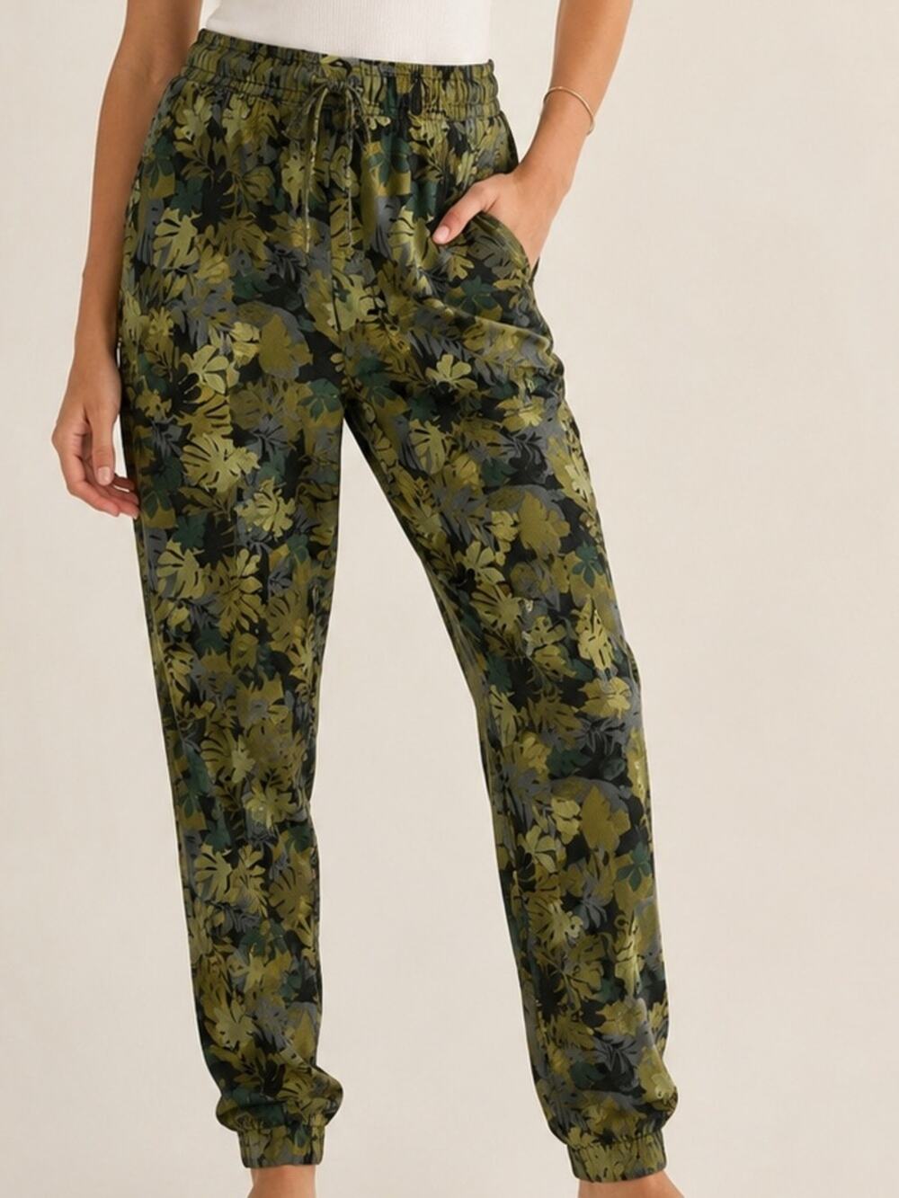 Nicole Miller New York XL Tropical Leaf Lyocell Jogger Pants Pull On NWT